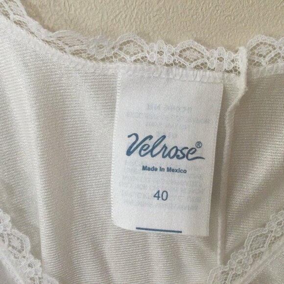 Velrose Womens Nite Time Tank Top White Shirt Sz 40  Lace V-Neck with Bow - Picture 2 of 7